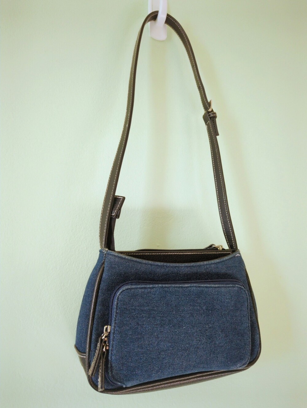 Vintage Y2K Denim Mini Shoulder Bag 2000s Faux Leather Blue Black